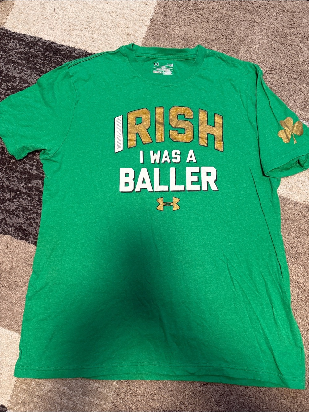 Under Armour St. Patrick’s Day IRISH I WAS A BALLER t-shirt, green, size L EUC!
